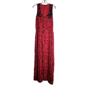 MAAJI Horse Bridle Print Maxi Dress Pink Purple Tie Waist Size Medium